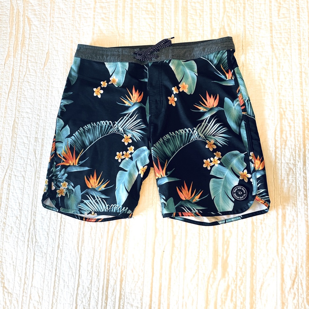 Rip Curl Men’s  Mirage Surf Swimming Board Shorts 19.5” Long, Floral/blue, Sz 37